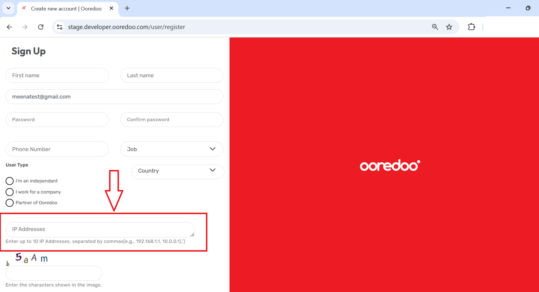 Partner Onboarding- User type - Partner of Ooredoo