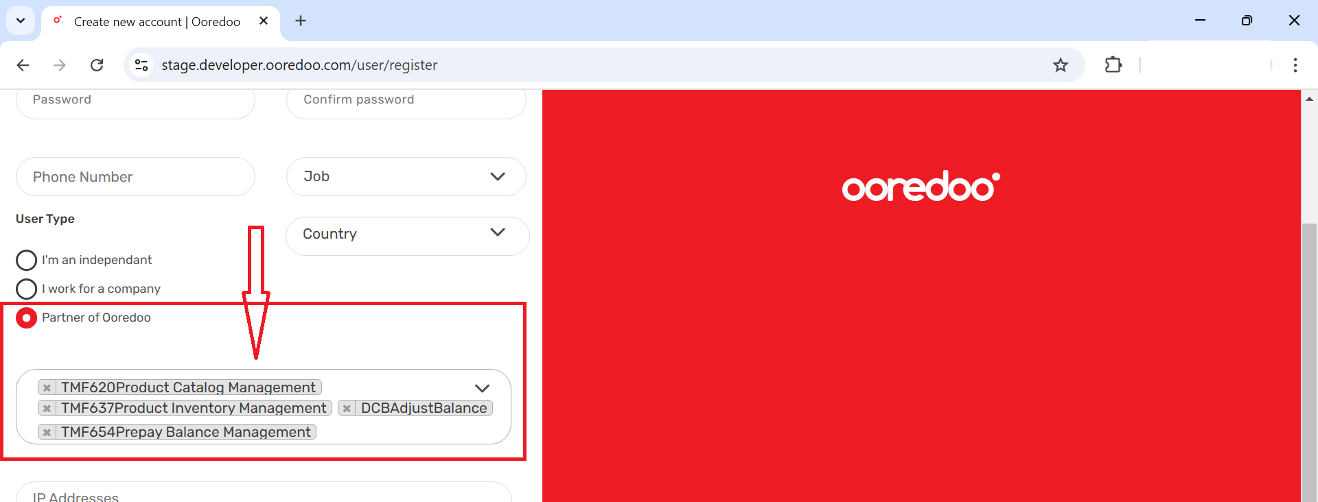 Partner Onboarding- User type - Multiple APis